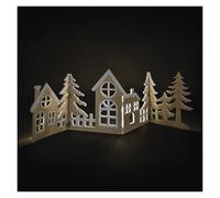 EMOS - Village en bois LED, pliable - Décoration en bois avec village, blanc chaud - Minuterie 6/18 h - Câble de 30 cm - Fonctionne avec 2 piles AA - Durée de vie : 10 000 heures - Pour l'intérieur