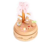 Emoshayoga Boîte à Musique Lapin - Type De Boîte à Musique en Bois Imprimé Lapin Pur Fait à la Main Cadeau d'anniversaire Artisanat en Bois