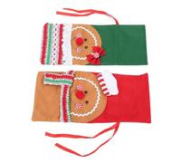 Emoshayoga Ensemble de Couvertures pour Bouteilles de Vin de Vacances, 2 Pièces, avec écharpe à Nœud, Décor pour Fêtes de Noël, Tissu Non tissé, Style Pain D'épices, 33x14cm (Rouge Vert)