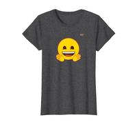 Émoticône Jaune Sourire Visage Sourire Mains Ouvertes T-Shirt, Femme, Chiné Foncé, L