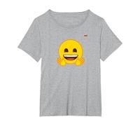 Émoticône Jaune Sourire Visage Sourire Mains Ouvertes T-Shirt, Femme Grandes Tailles, Gris Chiné, 3X
