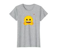 Émoticône Jaune Sourire Visage Sourire Mains Ouvertes T-Shirt, Femme, Gris Chiné, M