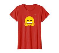 Émoticône Jaune Sourire Visage Sourire Mains Ouvertes T-Shirt, Femme, Rouge, M