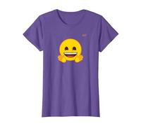 Émoticône Jaune Sourire Visage Sourire Mains Ouvertes T-Shirt, Femme, Violet Chiné, S