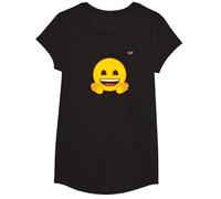 Émoticône Jaune Sourire Visage Sourire Mains Ouvertes T-Shirt, Fille, Noir, XS