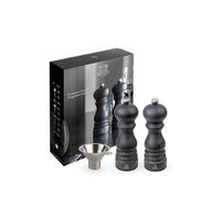 PEUGEOT - Coffret Cadeau Paris Graphite - Moulin à Poivre + Moulin à Sel 18 cm + Entonnoir à Épices - Réglage u'Select - Bois Labellisé PEFC - Fabrication Française - Coloris Graphite