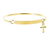 Emotional Bracelet personnalisé femme Gourmette jonc croix égyptienne à graver, Symbole & Élégance [Jonc acier inoxydable femme] (Doré)