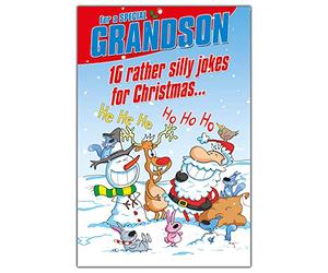 Emotional Rescue Carte de Noël pour petit-fils 10 Rather Silly Jokes for Christmas Carte de Noël Bleu et rouge 23,5 x 15,9 cm