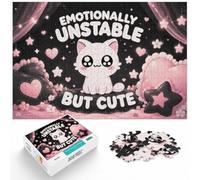 Emotionally Unstable But Cute - Pink Funny Ca Puzzle, 1000 pièces | Pour les après-midis calmes : ce puzzle 1000 pièces pour adultes convient à un loisir calme sans écran.