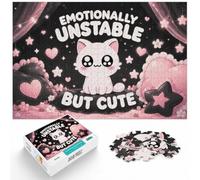 Emotionally Unstable But Cute - Pink Funny Ca Puzzle, 1000 pièces | Pour les soirées froides à la maison : Puzzle adulte 1000 pièces ; pour partager un moment calme pendant les fêtes.