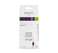 Emott - Uni Ball - Uni Mitsubishi Pencil - 10 Feutres Calm-Tone Dark Colors - Écrire, Dessiner, Tracer - 0,4mm - Améthyste, Bleu Vert, Orchidée, Gris, Jaune, Marron, Lie de Vin, Kaki, Pomme, Violet