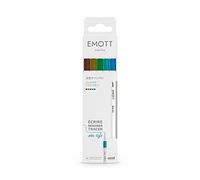 Emott - Uni Ball - Uni Mitsubishi Pencil - Pochette de 5 Feutres Island Colors - Pour Écrire, Dessiner, Tracer avec Style ! - Pointe Fine 0,4 mm - Vert, Bleu Ciel, Bleu Turquoise, Jaune Fonce, Marron