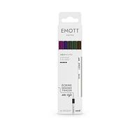 Emott - Uni Ball - Uni Mitsubishi Pencil - Pochette de 5 Feutres Vintage Colors - Pour Écrire, Dessiner, Tracer avec Style ! - Pointe Fine 0,4 mm - Marron Fonce, Gris, Amethyste, Violet, Vert Kaki
