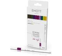 Emott Uni Mitsubishi Pencil - 10 Feutres Calm-Tone Dark Colors - Écrire, Dessiner, Tracer - 0,4mm - Améthyste, Bleu Vert, Orchidée, Gris, Jaune, Marron, Lie De Vin, Kaki, Pomme, Violet