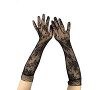 EMOTTOS 1 Paire de Gants Dentelle Noire pour Femmes, Élégant Gant Dentelle avec Motif Rose, Rétro Gants Court Femme Gant Resille Lace Gloves pour Mariées avec Broderies pour Mariage Opéra Soirée 28CM