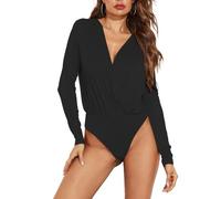 EMOTTOS Body enveloppant sexy pour femmes, Combinaison cintrée avec croix en V, Slim Fit, Combinaison sexy irrégulière pour femmes(Noir,S-XL)