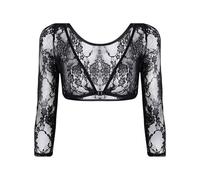 EMOTTOS Boléro en Dentelle pour Femmes, Gilet Court Ouvert à Col en V sur Le Devant, Top Transparent en Maille avec Fermeture à Crochet, Floral pour Robe de Fête, Noir, S-XL
