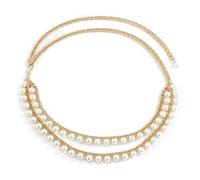 EMOTTOS Ceinture à chaîne métallique pour femme, Chaîne de taille en métal ajustable Western Cowboy Cowgirl pour femmes, Ceintures métalliques exquises avec perles pour jeans robe(A-PEARL)