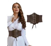 EMOTTOS Ceinture Corset Femme Large Élastique, Taille Waspie Cuir Lacets Détails Ceintures Sous-Poitrine Corset Belt, Fermeture Velcro Façonnez Votre Silhouette pour Robe Chemise Manteau, Brun