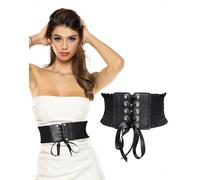 EMOTTOS Ceinture Corset Femme Large Élastique, Taille Waspie Cuir Lacets Détails Ceintures sous-Poitrine Corset Belt Fermeture Bouton-Pression Façonnez Votre Silhouette pour Robe Chemise Manteau Noir