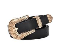 EMOTTOS Ceinture en cuir vintage pour femme- Boucles sculptées Ceintures de cow-boy occidentales pour femmes, ceinture avec boucle rétro sculptée exquise pour jeans robe robe(A-GOLD)