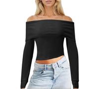 EMOTTOS Crop Tops en Tricoté pour Femmes, Tops Y2K pour Femmes T-Shirts Slim Fit Asymétrique Top, Pull Moulant Coeur Fashion Going Out Club Soirée, Noir, L