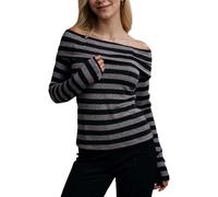 EMOTTOS Crop Tops Slim Fit pour Femmes, Tops y2k à Rayures Noires et Gris Mode pour Les Femmes Décontractés T-Shirt à Une épaule et Manches Longues, Noir S