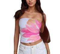 EMOTTOS Débardeur Bustier imprimé Y2K pour Femmes - Débardeur Skinny en Tissu Extensible, Sexy L'été Gilet Bandeau sans Bretelles et sans Dos Tops d'été pour Femmes, Blanc, S