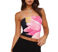 EMOTTOS Débardeur Bustier imprimé Y2K pour Femmes - Débardeur Skinny en Tissu Extensible, Sexy L'été Gilet Bandeau sans Bretelles et sans Dos Tops d'été pour Femmes, Noir, M