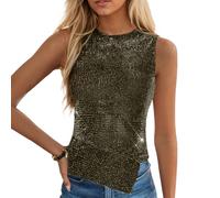 EMOTTOS Débardeur étincelant pour Femmes, Gilet ajusté à col Montant en Tissu Micro-bondant, Gilet à Paillettes Sexy, sans Manches, léger et Extensible, décontracté pour Femmes, Tops d'été, Or, L