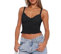 EMOTTOS Débardeur Femme sans Manches, Debardeur Crop Top Torsadé col en V Ete Femme, Haut Tank Tops Court Chic et élégant Basic Cami Sexy Y2K Casual Coupe Étroite, Noir S