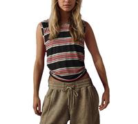 EMOTTOS Débardeur sans Manches à Rayures pour Femmes, Sexy Y2K Colorées Rayures avec Cordon de Serrage, Slim Fit Confortable Haut pour Sport D'été Gymnase, Orange, M