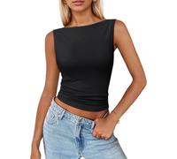 EMOTTOS Débardeurs sans Manches pour Femmes, Hauts Top Sexy sans Bretelles Y2K avec des Tops à Une épaule, Top Slim Fit Going Out Party Fashion D'été Tshirt pour Femmes, Noir, L