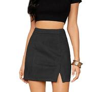 EMOTTOS Faux Suede Jupe Short Femme, Hanche Enveloppante Fendue Taille Hautet Mini Moulante Jupe Courte Crayon, A Line Casual Zipper Simili Cuir Mini Jupe Sexy, L, Noir