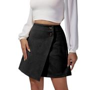 EMOTTOS Faux Suede Jupe Short Femme, Hanche Enveloppante Irrégulière Taille Hautet Mini Moulante Jupe Courte Crayon, A-Line Casual Zipper Button Embellishment Simili Cuir Mini Jupe Sexy, L, Noir
