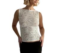 EMOTTOS Femmes Débardeurs en Maille Transparente, T-Shirts sans Manches en Dentelle Sexy Y2K avec Gilet Floral Brodé, Haut à épaules Dénudées avec Chemise D'été Clubwear Party, Blanc, S