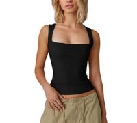 EMOTTOS Femmes Débardeurs Sexy à Col Carré, Slim Fit Y2K Haut Spaghetti Tank Tops, Classique sans Manches Crop Top, Camisole Top pour Sortir Boîte de Nuit Fête, Noir, S