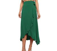 EMOTTOS Femmes Monopièce Jupe Longue, Bohème Jupes Midi Enveloppantes à Taille Haute, A-Line Design Irrégulier Jupe Fluide à Ourlet Fendu et à Volants, Vert, M