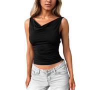 EMOTTOS Femmes Swing Col Débardeurs, Sexy sans Manches Froncé Haut à Encolure en V, Slim Fit ärmellos Haut Dos Nu Soirée D'été de Nuit pour Dames, Noir, S