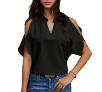 EMOTTOS Femmes T-Shirt à Col en V, Chemise Sexy à Manches Chauve-Souris, éLéGant sans Bretelles Haut de Mode FêTe Clubbing VêTements D'éTé pour Dames, Noir, L