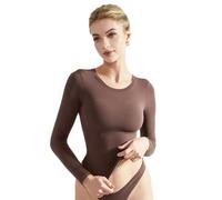 EMOTTOS Femmes Y2K Crop Tops, T-Shirt à Manches Longues doublé et ajusté, Chemises Slim à col Rond, Fashion Skinny Y2K Dupe Tee Shirt(Noir/Gris/Brun/Champagne, S-L)