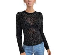 EMOTTOS Floqués Tops à Imprimé Léopard pour Femmes, Crop Top Sexy à Col Ras avec Chemise à Imprimé Animal, Tops Ajustés Y2K pour Filles D'été Clubwear Party, Noir, L