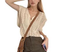EMOTTOS Gilet sans Manches à Col en V pour Femme, T-Shirt Bohème Ajouré, Couverture D'été pour Robes de Soirée et Robes de Cocktail, Beige, Taille Unique