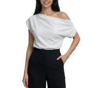 EMOTTOS Haut Asymétrique Épaules Dénudées Ruchés, Sexy T-Shirt Manches Courtes Top Slim Fit Hauts Épaule Dénudée Asymétriques Chic Elegant Tee pour d'Été Fête de Club pour Femme, Blanc, Taille Unique
