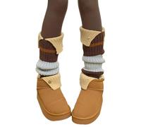 EMOTTOS Jambières Guêtres pour Femmes 1 Paire, Jambières Tricotée à Rayures Contrastées pour d'hiver, Longues Chaussettes Leg Warmers Guêtres pour Ballet Danse, Taille Unique, Marron
