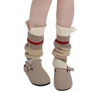 EMOTTOS Jambières Guêtres pour Femmes 1 Paire, Jambières Tricotée à Rayures Contrastées pour d'hiver, Longues Chaussettes Leg Warmers Guêtres pour Ballet Danse, Taille Unique, Beige