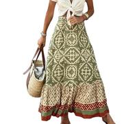 EMOTTOS Jupe Bohème Longue Femme, Été Taille Haute Elastique, Maxi Décontractée pour Plage et Vacances, Vert L