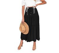 EMOTTOS Jupe Boheme Longue Femme, Jupe Maxi Élastique Taille Haute Ete avec Cordon de Serrage, Jupe Trapeze A-Ligne Rétro pour Femme, Noir L
