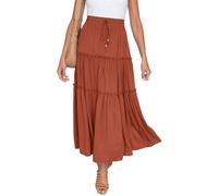 EMOTTOS Jupe Bohème Longue Femme Maxi Élastique Taille Haute Été Avec Cordon de Serrage, Trapèze A-Ligne Rétro, Orange XL