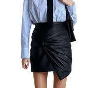 EMOTTOS Jupe Courte Cuir Femme, Hanche Enveloppante Twisted Wrinkles Taille Haute Tight Jupe Crayon, A Line Mini Jupe PU Décontractée à Fermeture Éclair en Simili Cuir, S, Noir